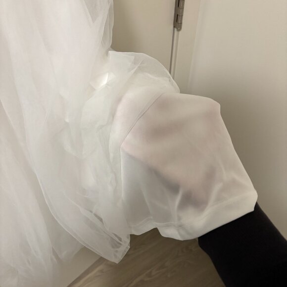 Selfie Leslie Floating By Plunging Neckline Tulle Mesh Overlay Midi Dress White - Picture 9 of 9